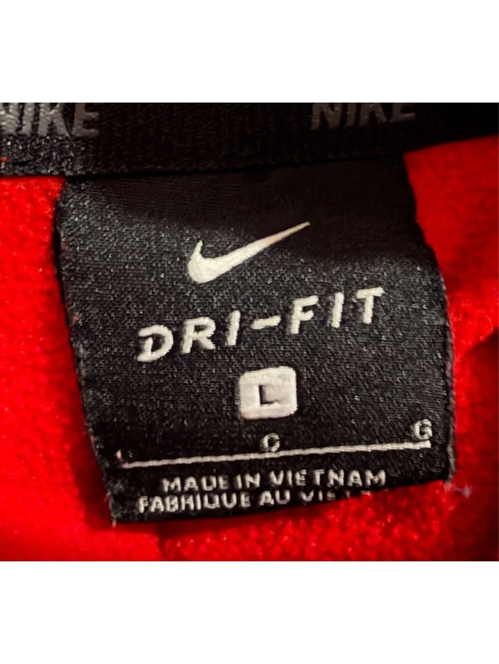 Nike Dri-FIT Hoodie Mens Lg Red Blue Graphic Sleeve Pullover Athletic Sweatshirt